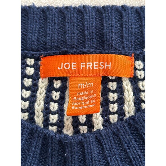 Joe Fresh Navy Blue Striped Chevron Knit Crewneck Sweater size M Acrylic - Picture 3 of 7